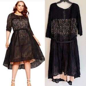 City Chic Plus Size Lace Lover Black High Low Dress Midi Belt